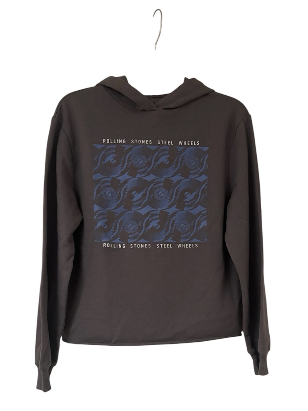 THE ROLLING STONES Steel Wheels Gray Crewneck Hoodie with Blue Graphic